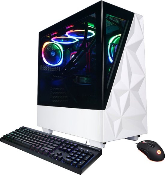 The image features a white Intel Core i7 computer with a keyboard and mouse. The keyboard is black and has a colorful lighting effect, while the mouse is also black and red. The computer is placed on a desk, and a box with the Intel Core i7 logo is visible next to it. The overall scene showcases a modern and stylish computer setup.