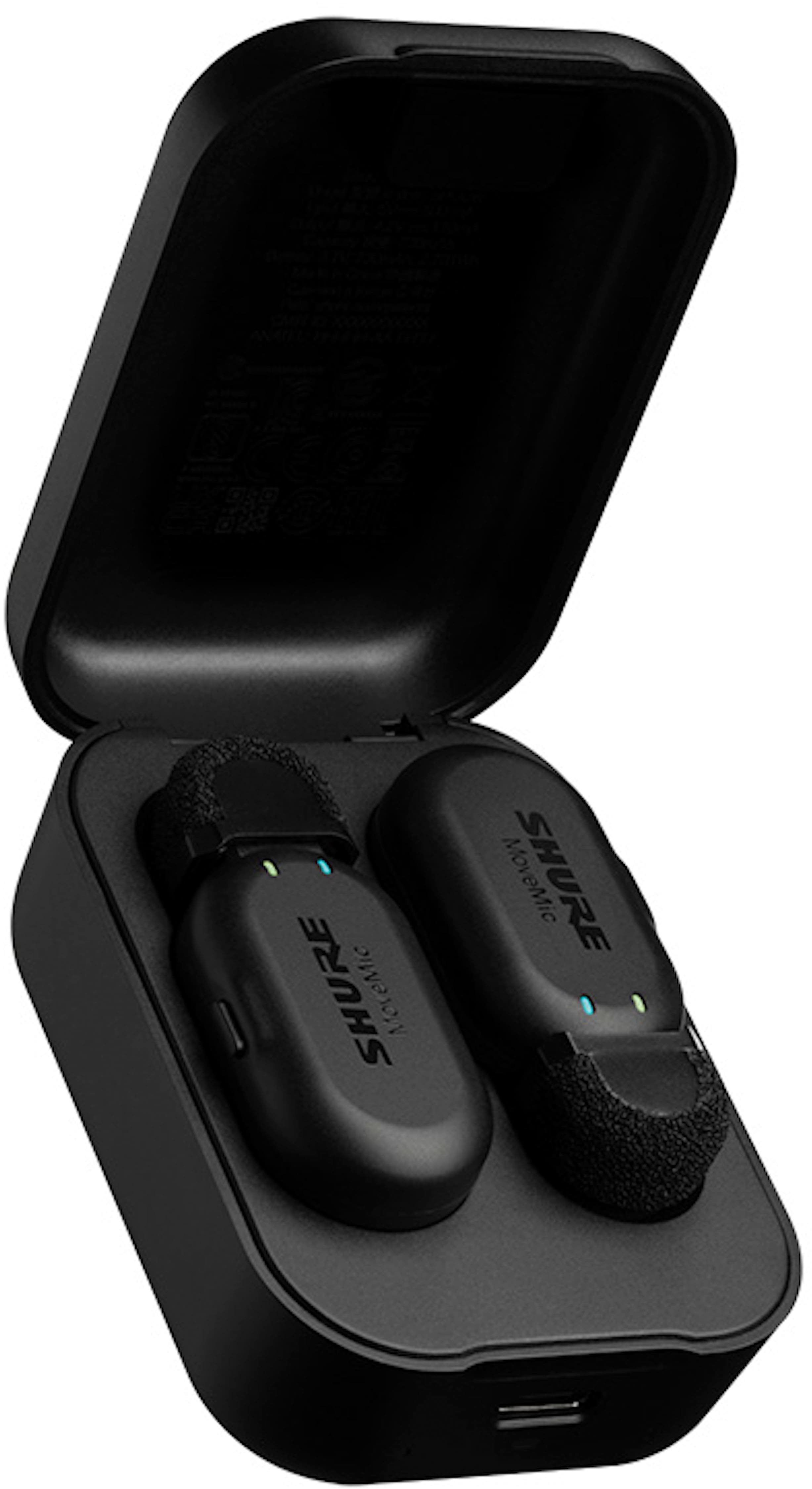 Shure - MoveMic Two Wireless Lavs to Phone, Charge Case - Black - Front_Zoom