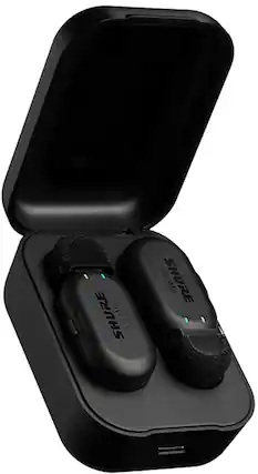 Front. Shure - MoveMic Two Wireless Lavs to Phone, Charge Case - Black.
