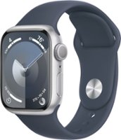 Apple Watch Series 9 GPS 41mm Aluminum Case with Storm Blue Sport Band  (Small/Medium) - Silver - Front_Zoom