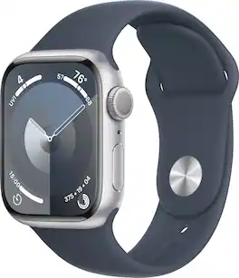 Geek Squad Certified Refurbished Apple Watch Series 9 GPS 41mm Aluminum Case with Storm Blue Sport Band (Medium/Large) - Silver - (2023)