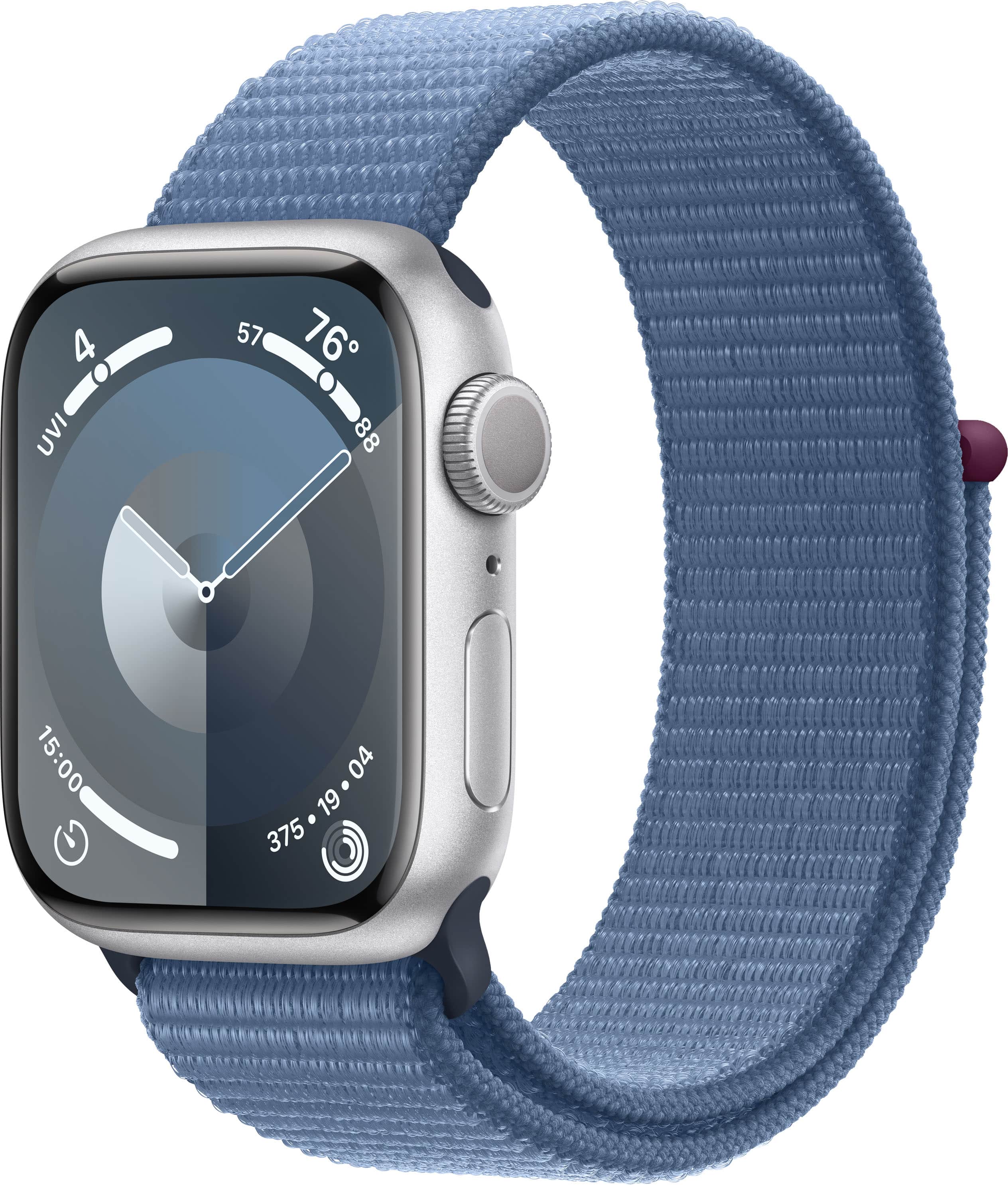 The image shows a watch face with the time 15:00 displayed. The watch is blue in color and has a wristband. The watch also shows the temperature, which is currently 76 degrees.