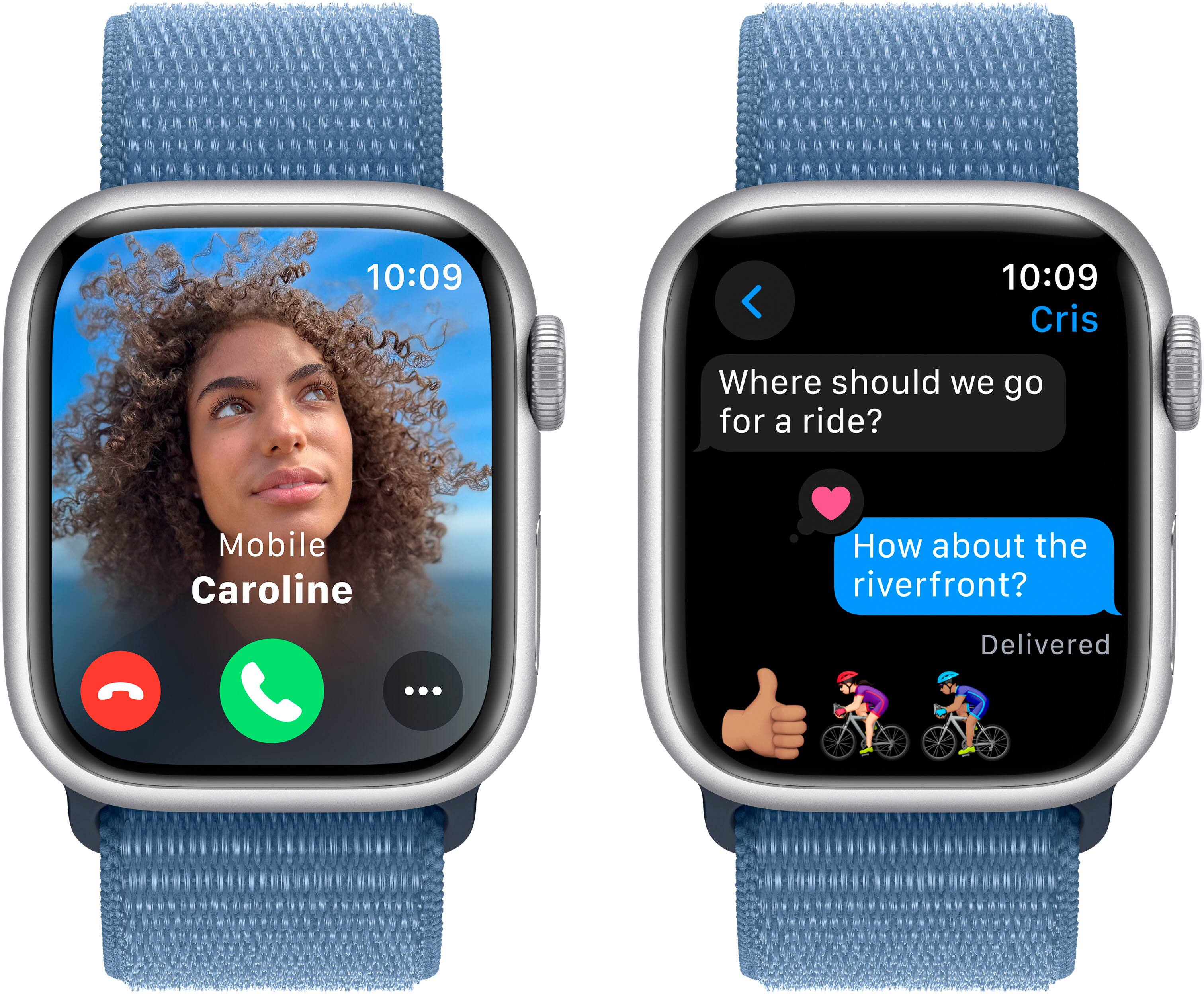 Alt View 4. Apple - Apple Watch Series 9 GPS 41mm Aluminum Case with Winter Blue Sport Loop - Silver.