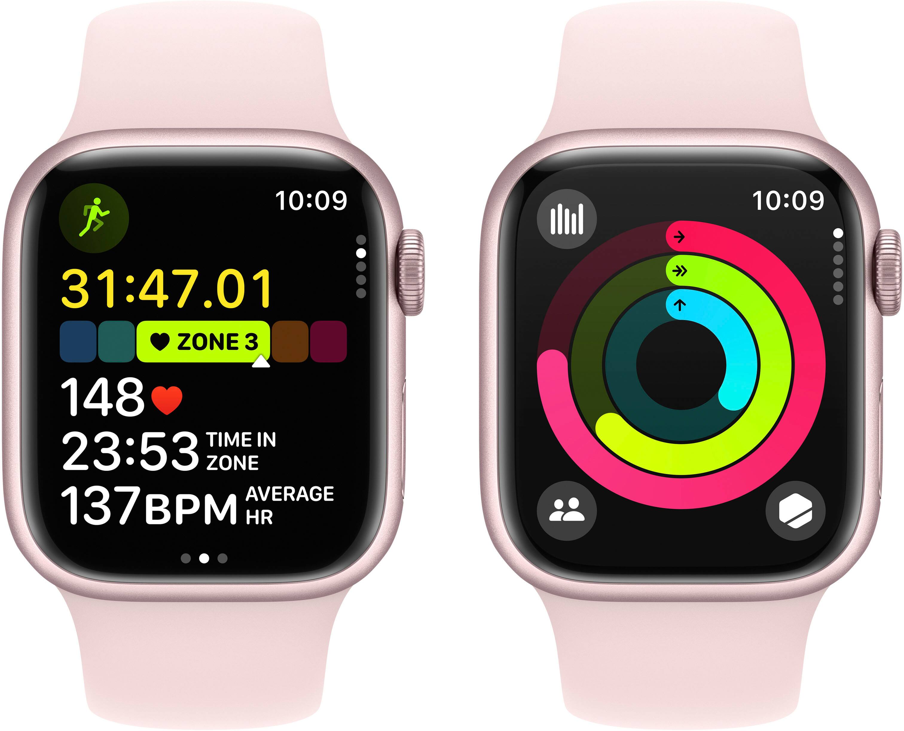Alt View 6. Apple - Apple Watch Series 9 GPS 41mm Aluminum Case with Light Pink Sport Band  (Medium/Large) - Pink.