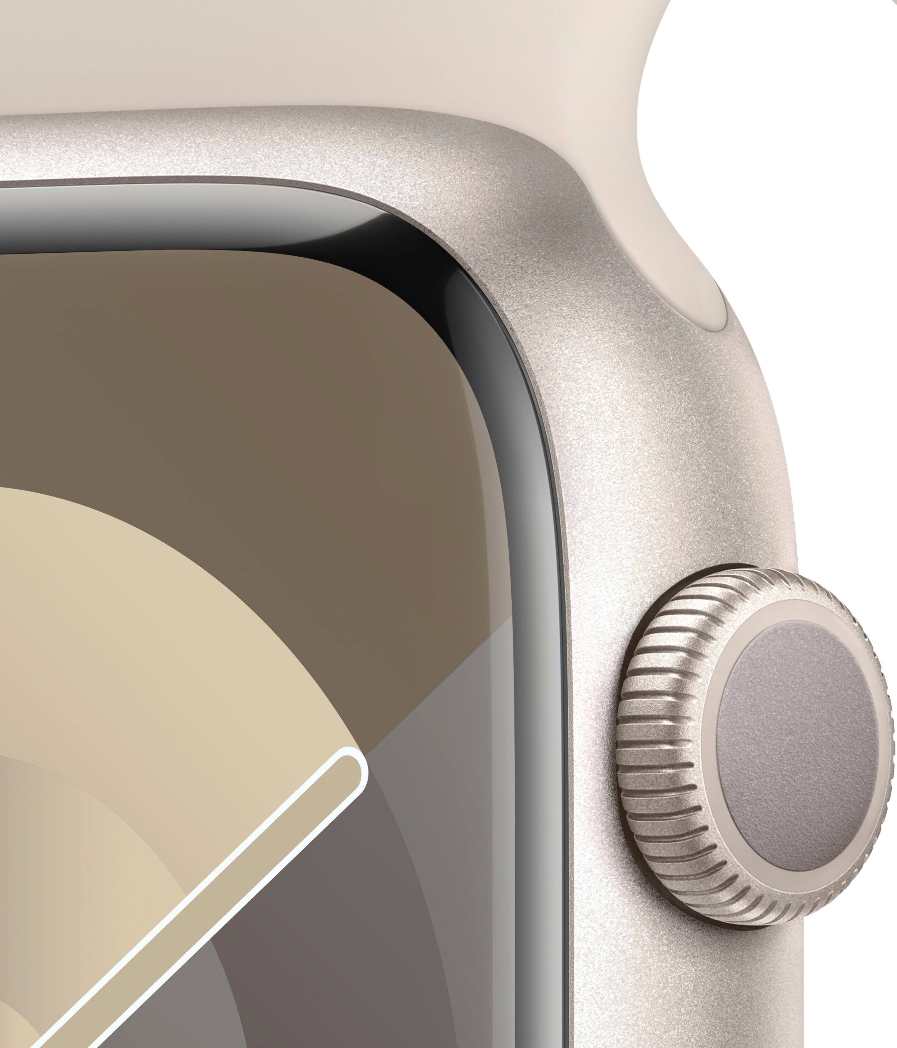Alt View 1. Apple - Apple Watch Series 9 GPS 45mm Aluminum Case with Starlight Sport Band (Small/Medium) - Starlight.