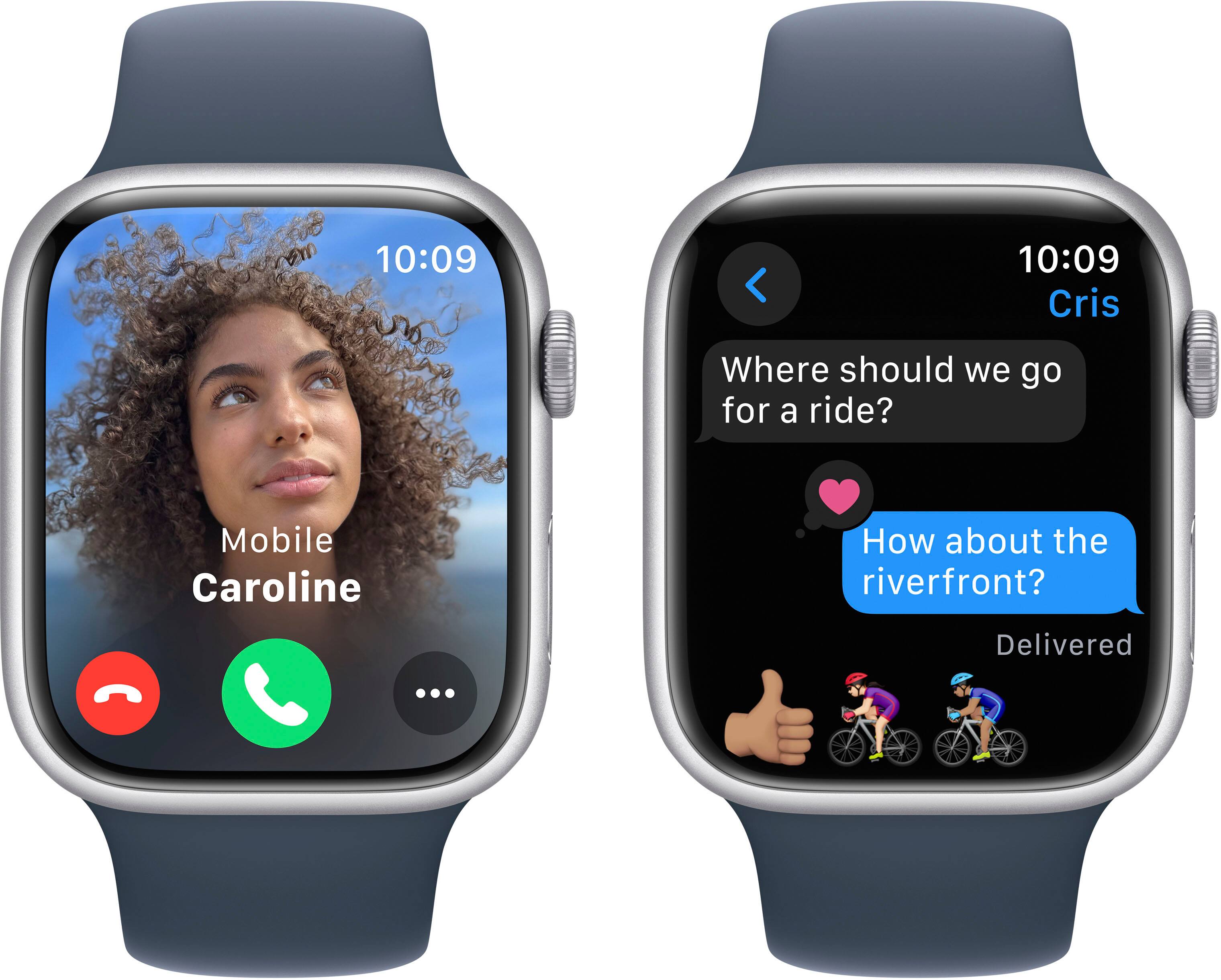 Alt View 4. Apple - Apple Watch Series 9 GPS 45mm Aluminum Case with Storm Blue Sport Band  (Medium/Large) - Silver.