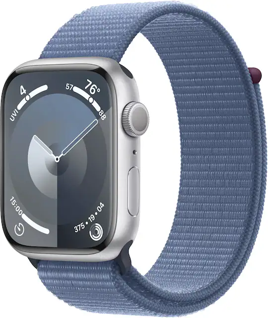 Apple Watch Series 9 GPS 45mm Aluminum Case with Winter Blue Sport Loop Silver 2023 MR9F3LW A Best Buy