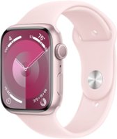 Apple Watch Series 9 GPS 45mm Aluminum Case with Light Pink Sport Band  (Medium/Large) - Pink - Front_Zoom