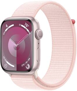 Geek Squad Certified Refurbished Apple Watch Series 9 GPS 45mm Aluminum Case with Light Pink Sport Loop - Pink - (2023)