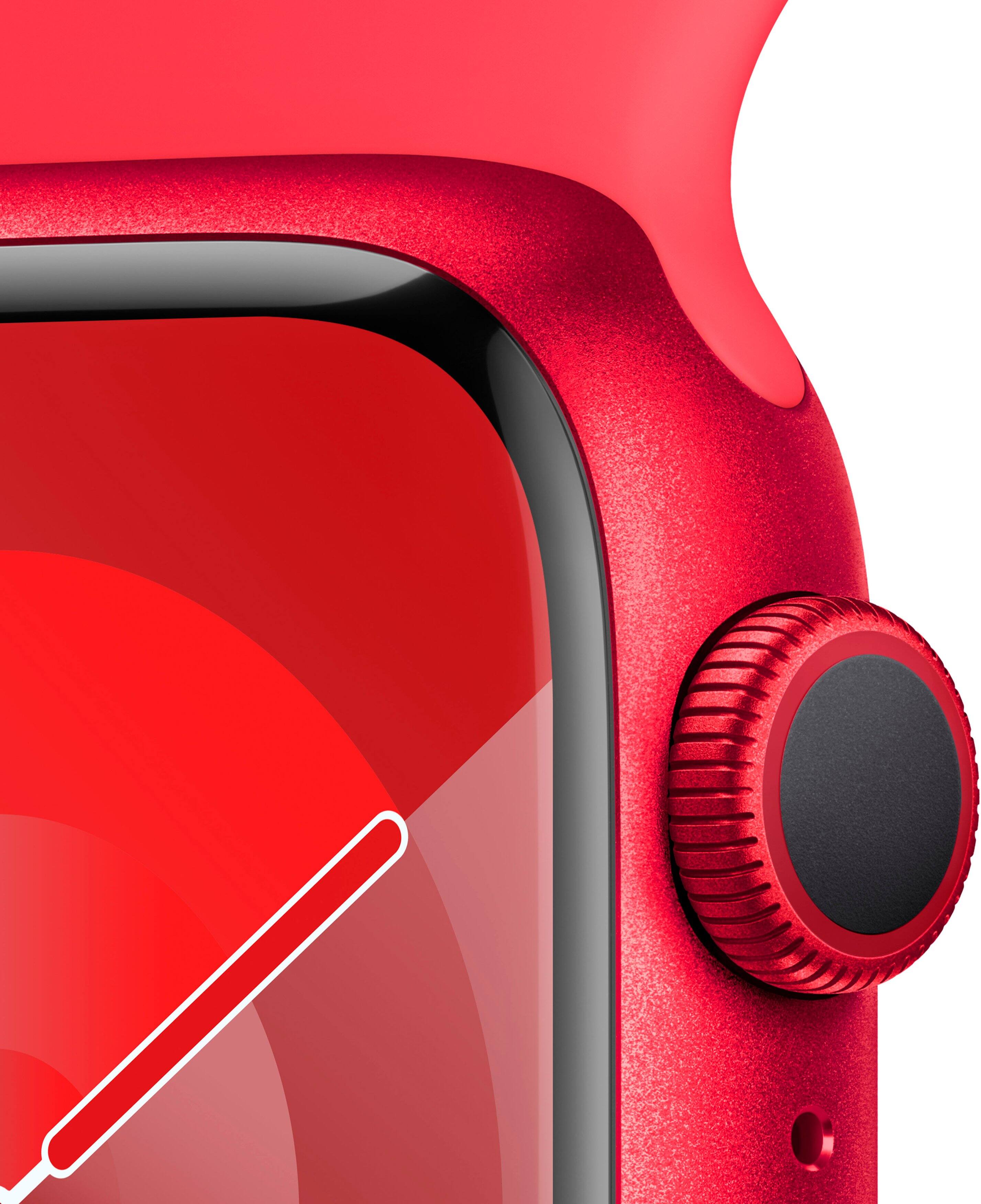 Alt View 1. Apple - Refurbished Apple Watch Series 9 GPS 41mm Aluminum Case with (PRODUCT)RED Sport Band  (Small/Medium) - (PRODUCT)RED.