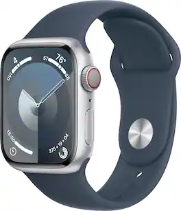 Apple GS Cert Refurb Watch Series 9 GPS + Cellular 41mm Aluminum Case with Storm Blue Sport Band (Small/Medium) - Silver - (2023)