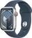 Front. Apple - Apple Watch Series 9 GPS + Cellular 41mm Aluminum Case with Storm Blue Sport Band (Small/Medium) - Silver.