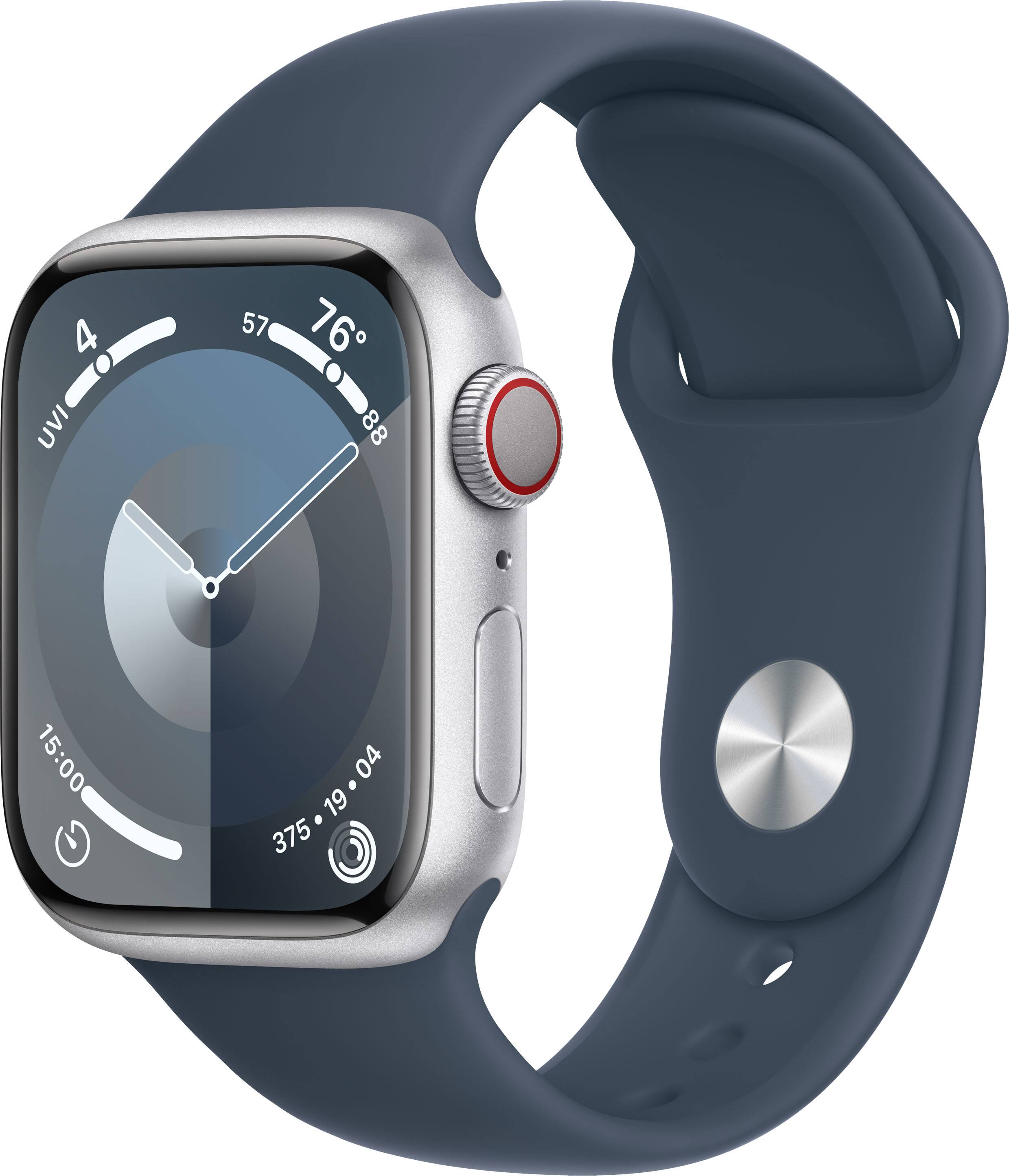 Apple GS Cert Refurb Watch Series 9 GPS + Cellular 41mm Aluminum Case with Storm Blue Sport Band  (Small/Medium) - Silver - (2023)