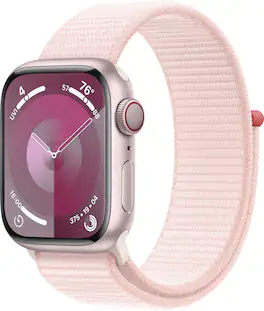 Apple Geek Squad Certified Refurbished Watch Series 9 GPS + Cellular 41mm Aluminum Case with Light Pink Sport Loop - Pink - (2023)