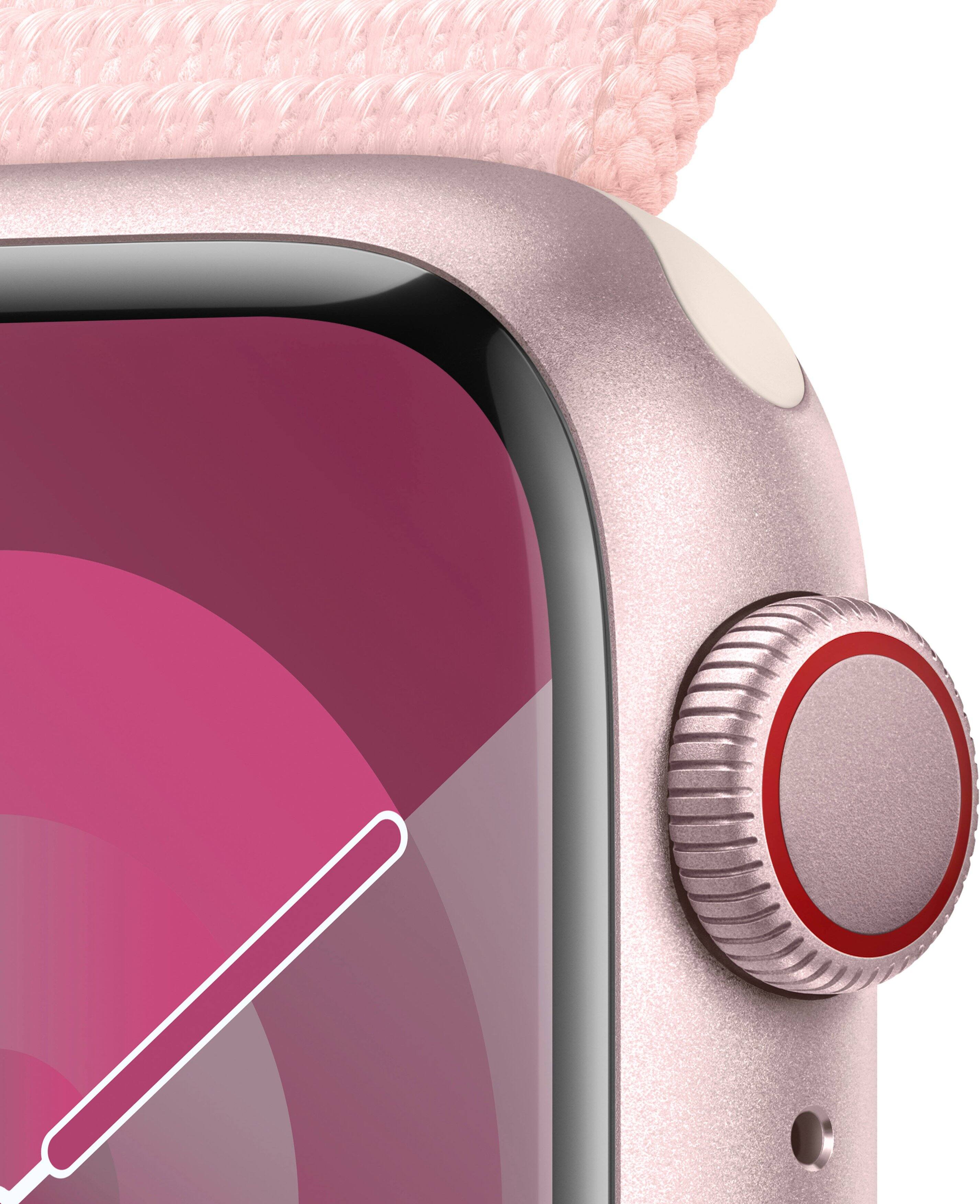 Alt View 1. Apple - Apple Watch Series 9 GPS + Cellular 41mm Aluminum Case with Light Pink Sport Loop - Pink.