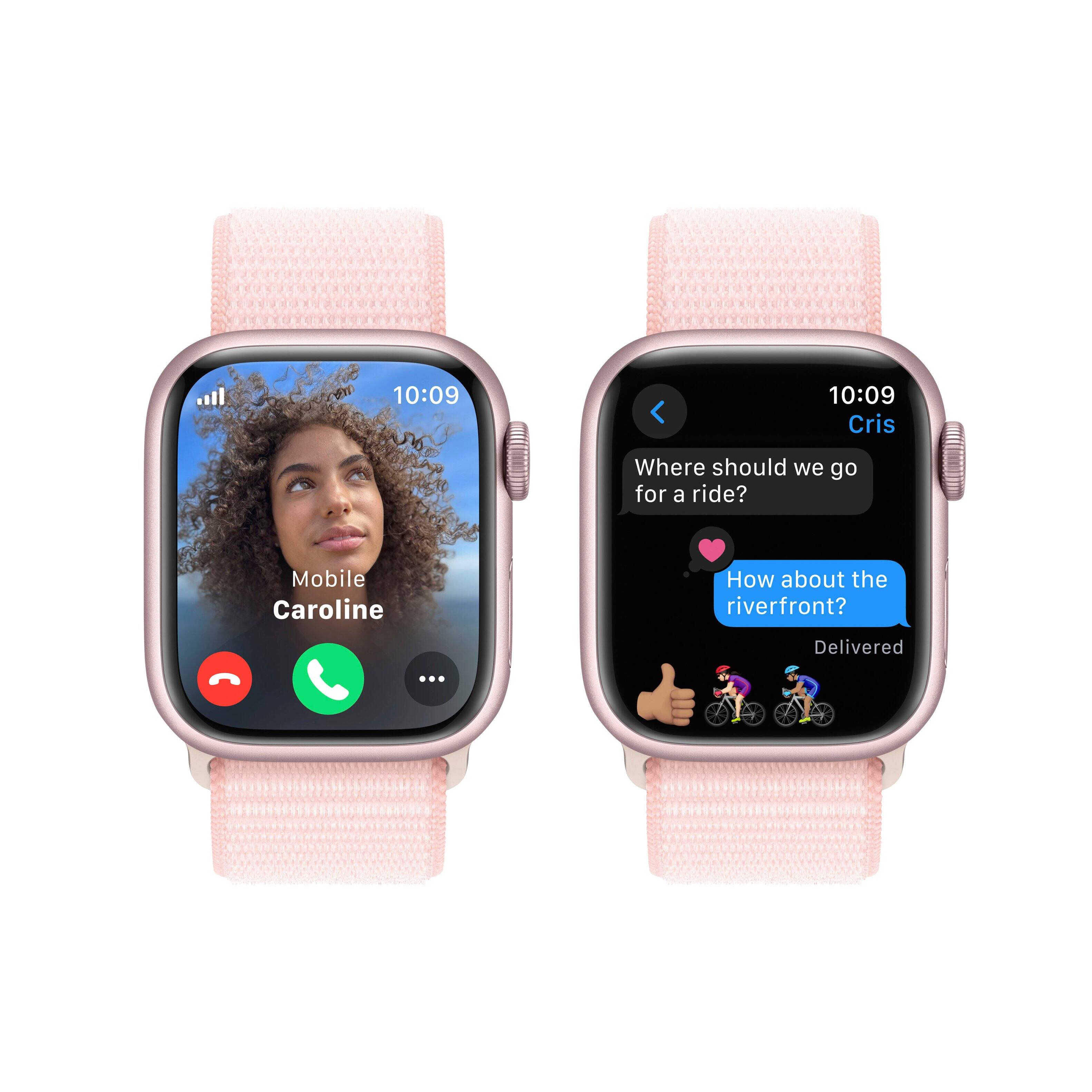 Alt View 4. Apple - Apple Watch Series 9 GPS + Cellular 41mm Aluminum Case with Light Pink Sport Loop - Pink.