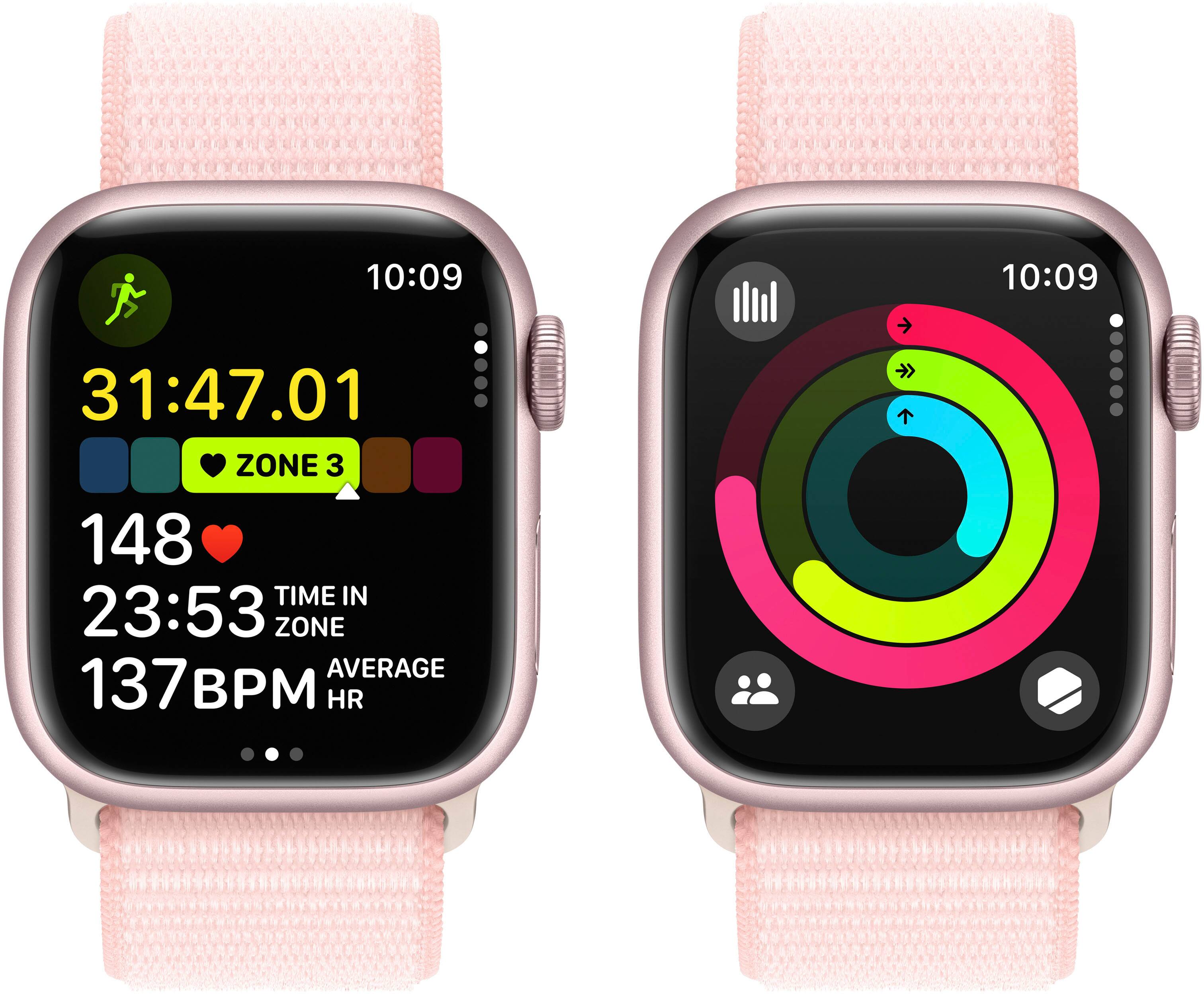 Alt View 6. Apple - Apple Watch Series 9 GPS + Cellular 41mm Aluminum Case with Light Pink Sport Loop - Pink.