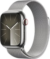 Apple Watch Series 9 GPS + Cellular 41mm Stainless Steel Case with Silver Milanese Loop - Silver - Front_Zoom