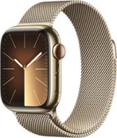 Apple Watch Series 9 GPS + Cellular 41mm Stainless Steel Case with Gold Milanese Loop - Gold - Front_Zoom