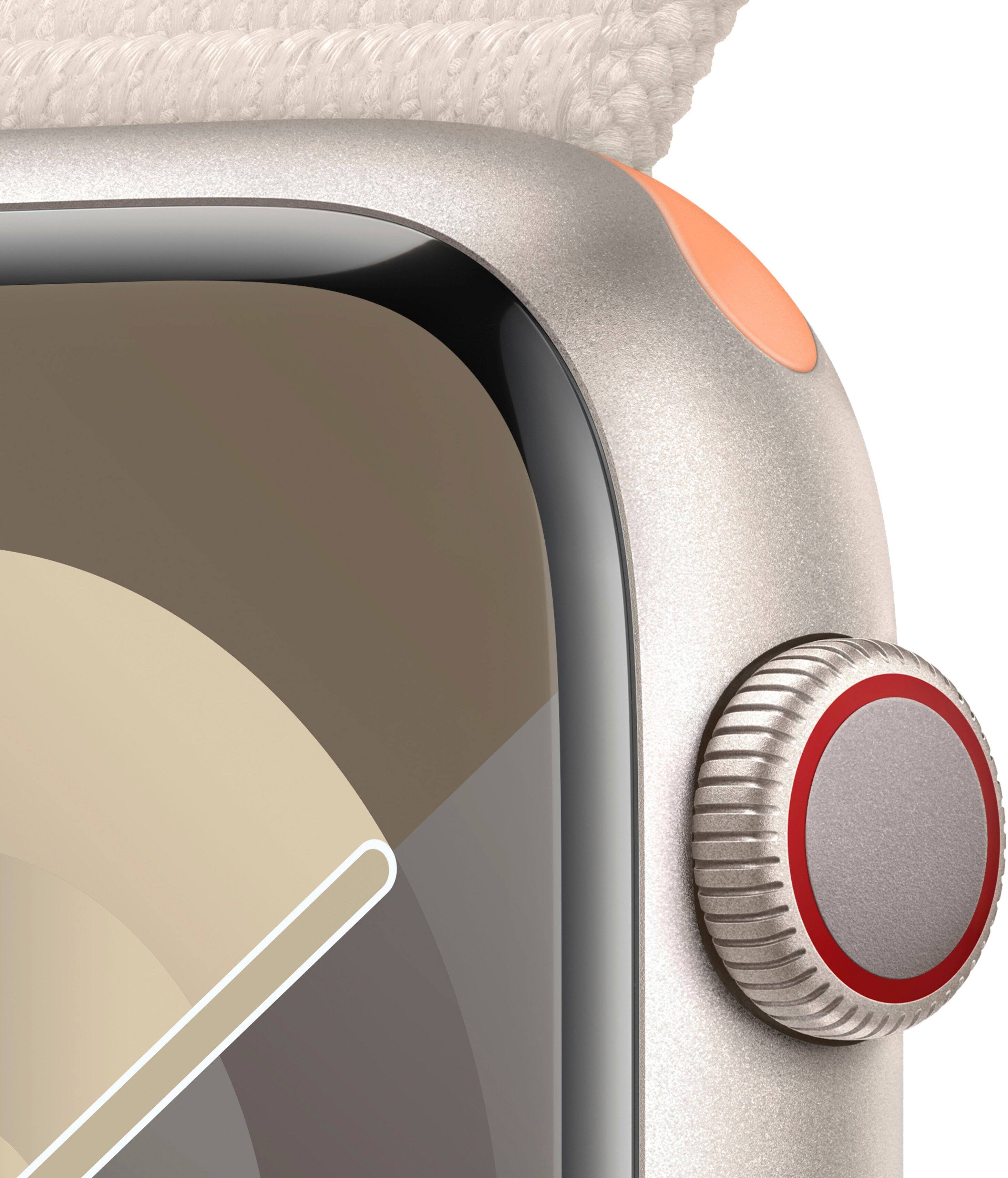 Alt View 1. Apple - Apple Watch Series 9 GPS + Cellular 45mm Aluminum Case with Starlight Sport Loop - Starlight.