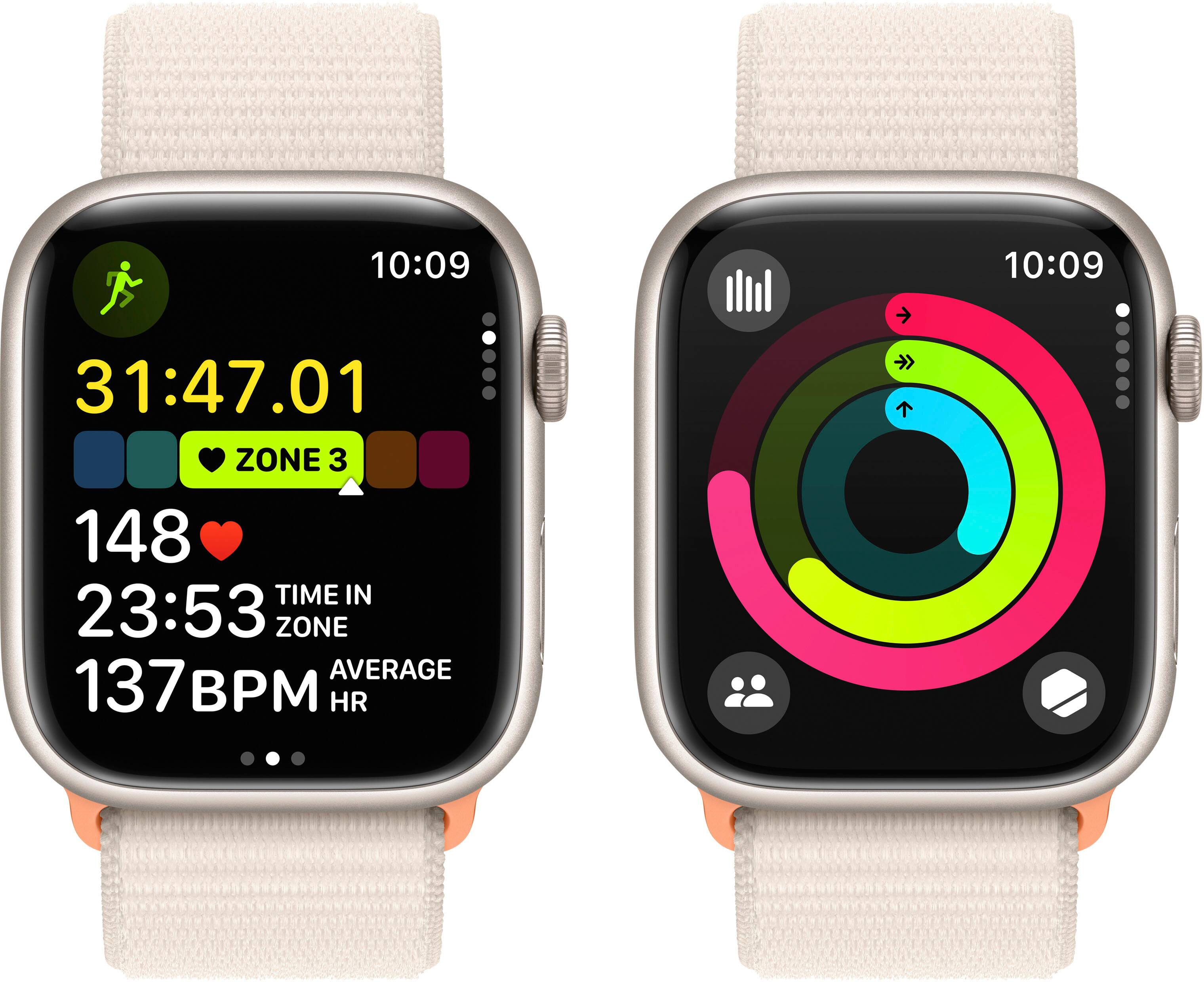 Alt View 6. Apple - Apple Watch Series 9 GPS + Cellular 45mm Aluminum Case with Starlight Sport Loop - Starlight.