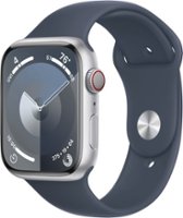 Apple Watch Series 9 GPS + Cellular 45mm Aluminum Case with Storm Blue Sport Band  (Medium/Large) - Silver - Front_Zoom