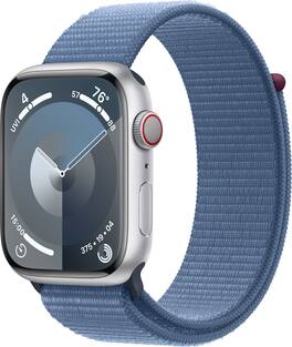 Apple Geek Squad Certified Refurbished Watch Series 9 GPS + Cellular 45mm Aluminum Case with Winter Blue Sport Loop - Silver - (2023)