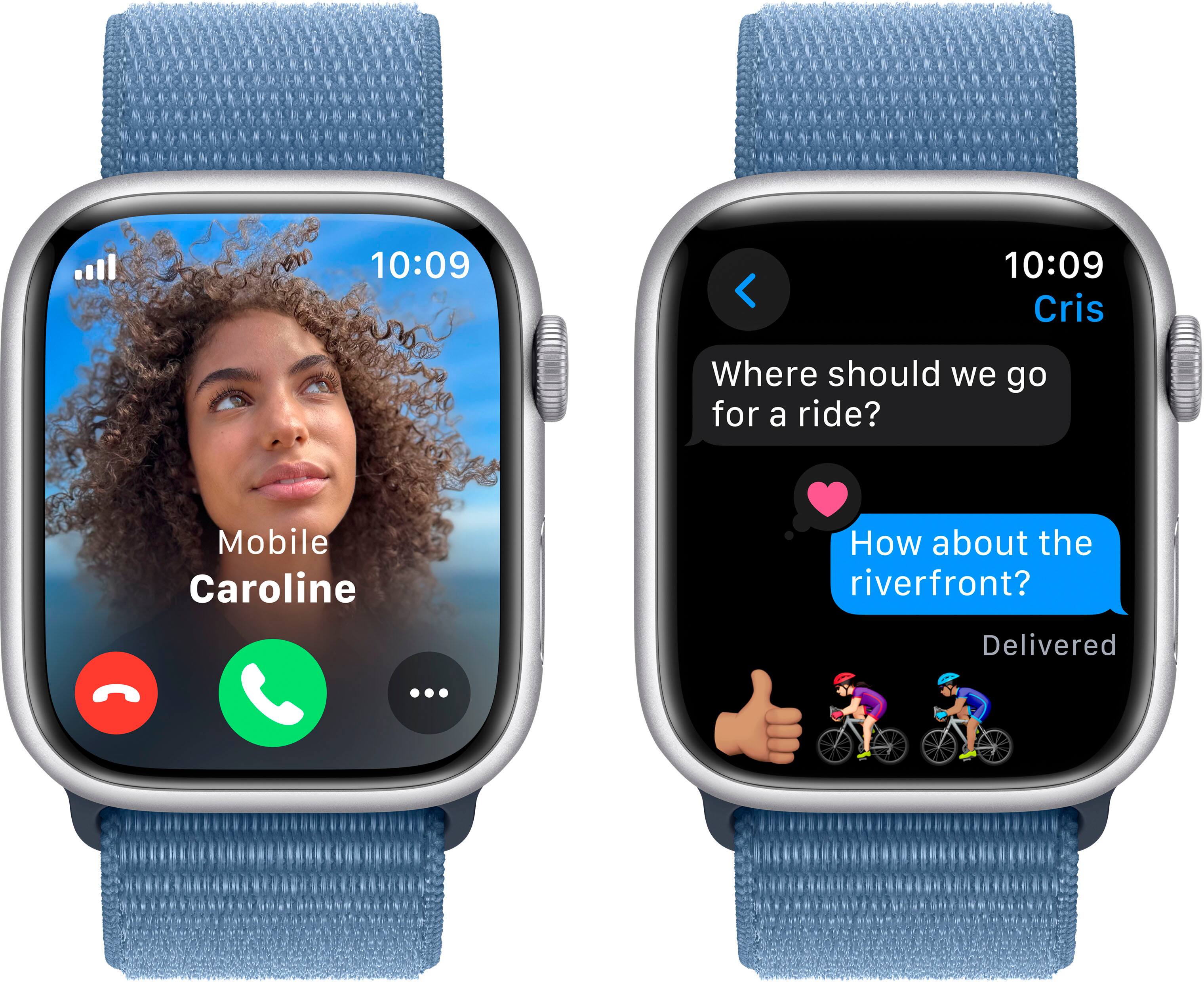 Alt View 4. Apple - Apple Watch Series 9 GPS + Cellular 45mm Aluminum Case with Winter Blue Sport Loop - Silver.
