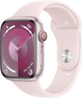 Apple Watch Series 9 GPS + Cellular 45mm Aluminum Case with Light Pink Sport Band  (Small/Medium) - Pink - Front_Zoom