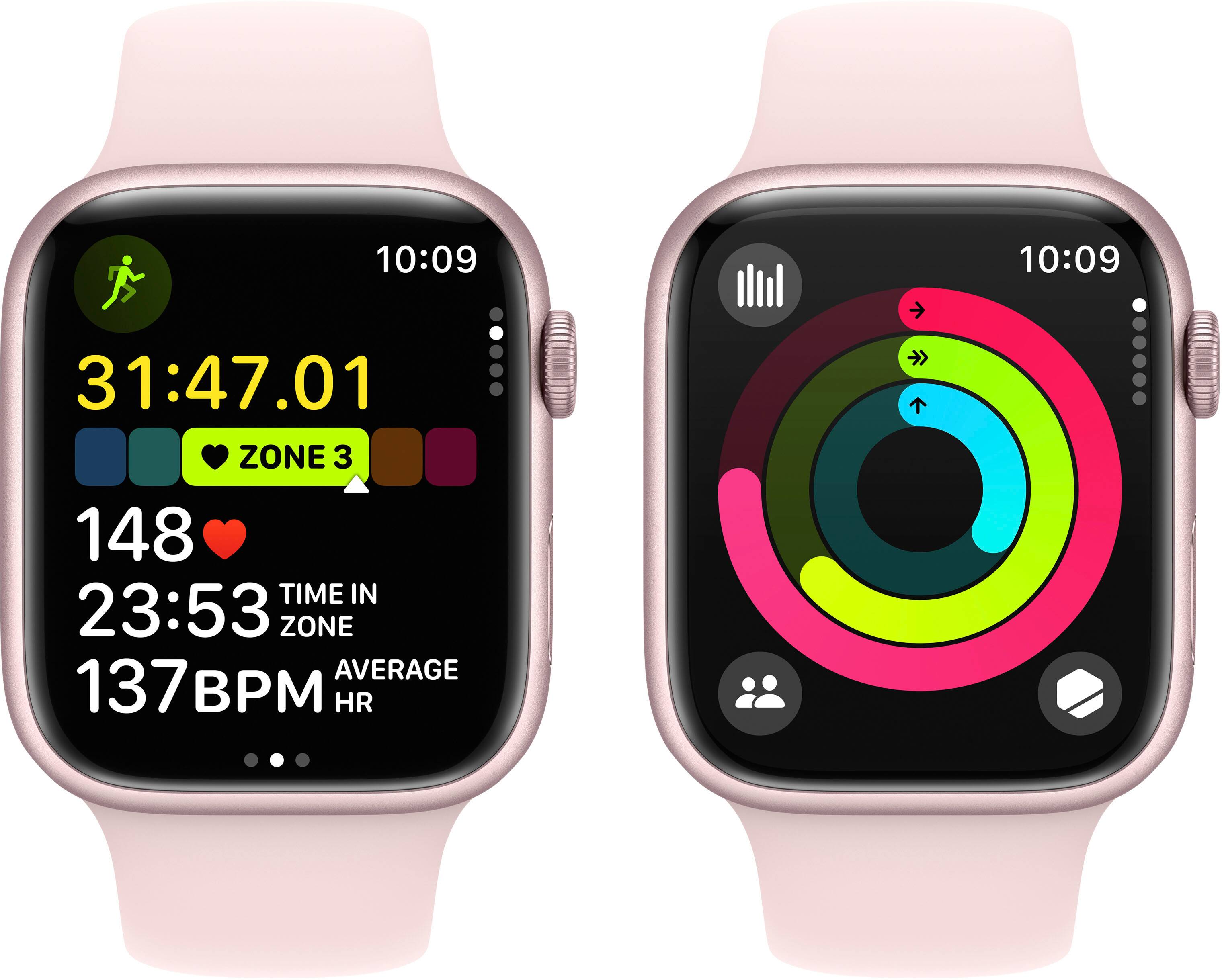 Alt View 6. Apple - Apple Watch Series 9 GPS + Cellular 45mm Aluminum Case with Light Pink Sport Band  (Small/Medium) - Pink.