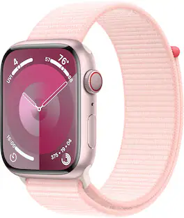 Apple Geek Squad Certified Refurbished Watch Series 9 GPS + Cellular 45mm Aluminum Case with Light Pink Sport Loop - Pink - (2023)