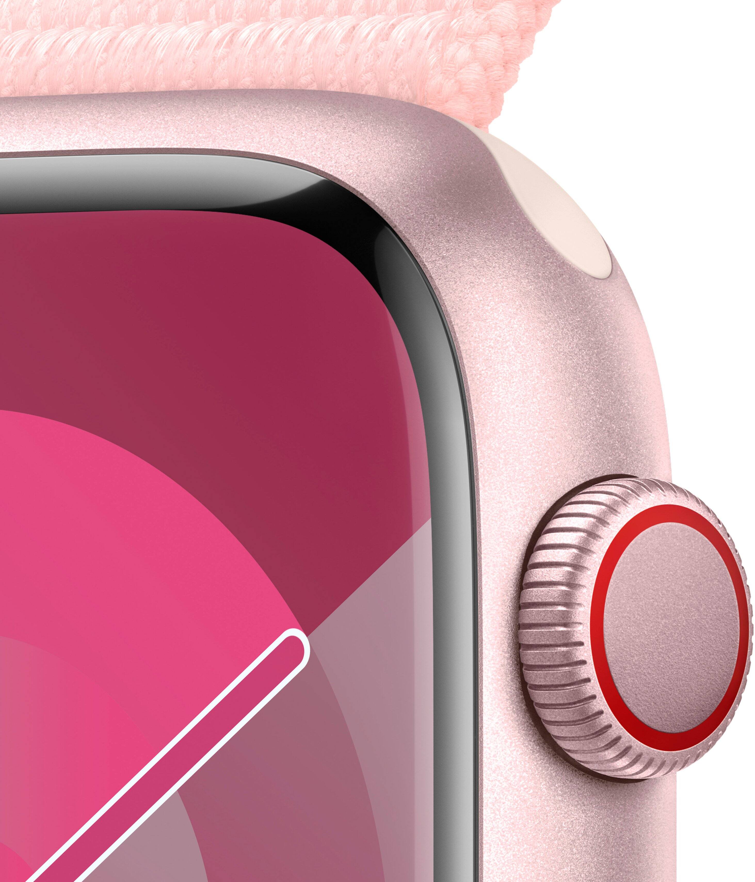 Alt View 1. Apple - Apple Watch Series 9 GPS + Cellular 45mm Aluminum Case with Light Pink Sport Loop - Pink.