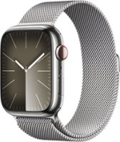 Apple Watch Series 9 GPS + Cellular 45mm Stainless Steel Case with Silver Milanese Loop - Silver - Front_Zoom