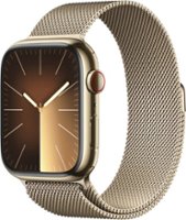 Apple Watch Series 9 GPS + Cellular 45mm Stainless Steel Case with Gold Milanese Loop - Gold - Front_Zoom