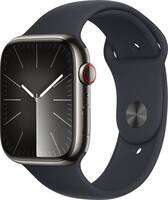 Refurbished Apple Watch Series 9 GPS + Cellular 45mm Stainless Steel Case with Midnight Sport Band (Medium/Large) - Graphite - (2023) - Front_Zoom