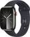 Front. Apple - Refurbished Apple Watch Series 9 GPS + Cellular 45mm Stainless Steel Case with Midnight Sport Band (Medium/Large) - Graphite.