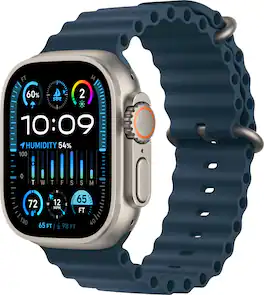 Geek Squad Certified Refurbished Apple Watch Ultra 2 GPS + Cellular 49mm Titanium Case with Blue Ocean Band - Silver - (2023)