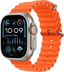 Apple Watch Ultra 2 GPS + Cellular 49mm Titanium Case with Orange Ocean Band - Titanium - Front_Zoom