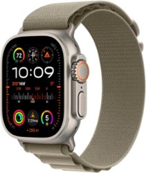 Apple Watch Ultra 2 GPS + Cellular 49mm Titanium Case with Olive Alpine Loop  (Medium) - Titanium - Front_Zoom