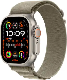 Geek Squad Certified Refurbished Apple Watch Ultra 2 GPS + Cellular 49mm Titanium Case with Olive Alpine Loop (Large) - Silver - (2023)
