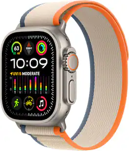 Refurbished Apple Watch Ultra 2 GPS + Cellular 49mm Titanium Case with Orange/Beige Trail Loop (Small/Medium) - Silver - (2023)