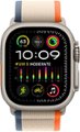 Angle. Apple - Apple Watch Ultra 2 GPS + Cellular 49mm Titanium Case with Orange/Beige Trail Loop  (Medium/Large) - Titanium.