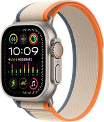 Apple Watch Ultra 2 GPS + Cellular 49mm Titanium Case with Orange/Beige Trail Loop  (Medium/Large) - Titanium - Front_Zoom