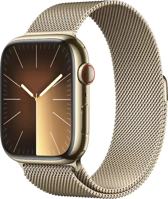 Apple Watch Series 9 GPS Cellular 45mm Case with Gold Milanese Loop Stainlesss steel AT T 2023 MRMU3LW A Best Buy