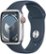 Front. Apple - Apple Watch Series 9 GPS + Cellular 41mm Aluminum Case with Storm Blue Sport Band  (Small/Medium) - Silver.