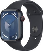 Apple Watch Series 9 GPS + Cellular 45mm Aluminum Case with Midnight Sport Band  (Medium/Large) - Midnight (Verizon) - Front_Zoom