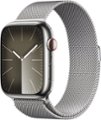 Front. Apple - Apple Watch Series 9 GPS + Cellular 45mm Stainless Steel Case with Silver Milanese Loop - Silver.
