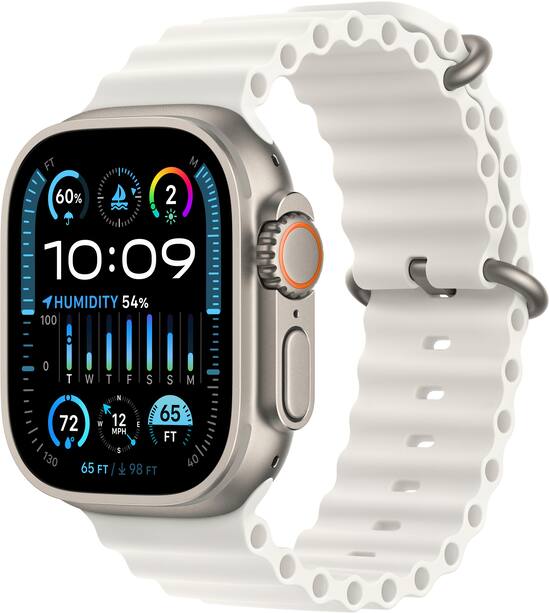 Apple Watch Ultra 2 GPS Cellular 49mm Titanium Case with White Ocean Band Silver Verizon 2023 MREJ3LW A Best Buy