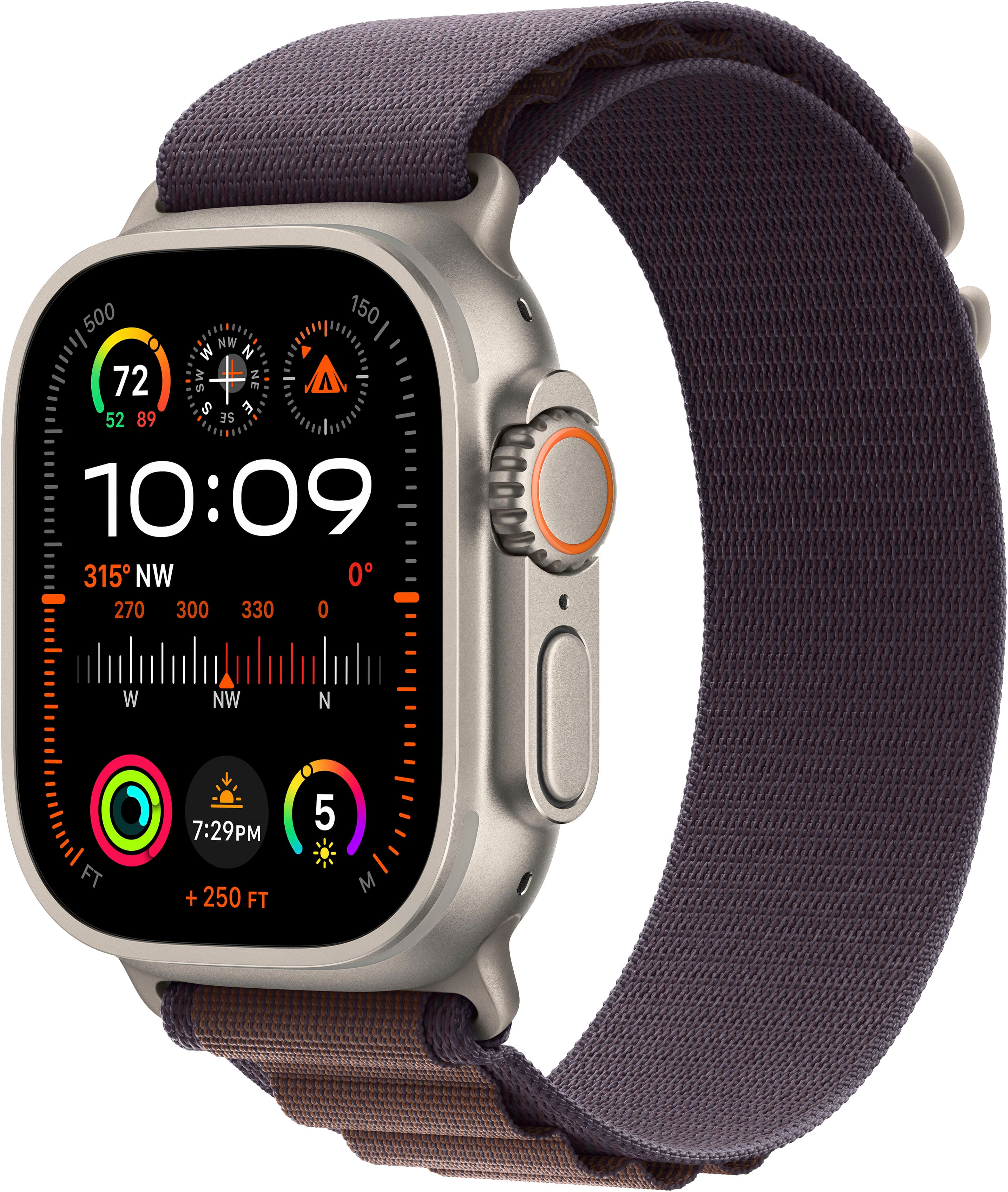 Front. Apple - Apple Watch Ultra 2 GPS + Cellular 49mm Titanium Case with Indigo Alpine Loop (Small) - Titanium.