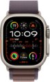 Angle. Apple - Apple Watch Ultra 2 GPS + Cellular 49mm Titanium Case with Indigo Alpine Loop  (Large) - Titanium.